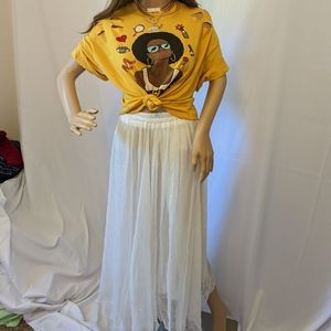 Women's white chiffon flowy machine skirt